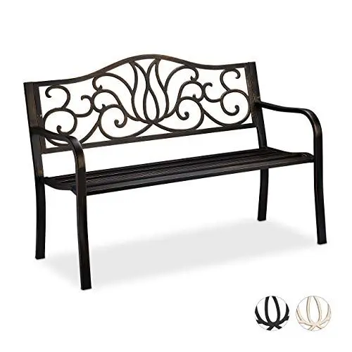 Produktbild: Relaxdays Gartenbank Antik 2 Personen, Balkon, Terrasse, Premium Rostschutz, Metallbank 90x127,5x63 cm, schwarz-bronze