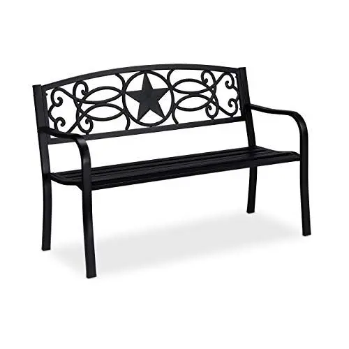 Produktbild: Relaxdays Gartenbank, Stern-Motiv, 2-Sitzer, Garten und Terrasse, Stahl Sitzbank HxBxT: 87 x 127 x 55 cm, schwarz