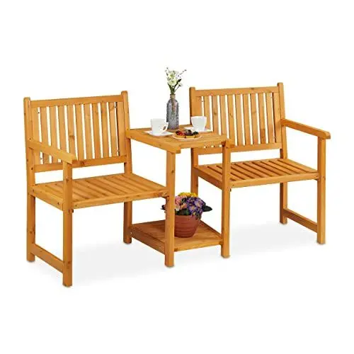 Produktbild: Relaxdays Gartenbank mit integriertem Tisch, 2-Sitzer, robuste Holz Sitzbank, Garten & Balkon, HBT: 86x161x61 cm, Natur