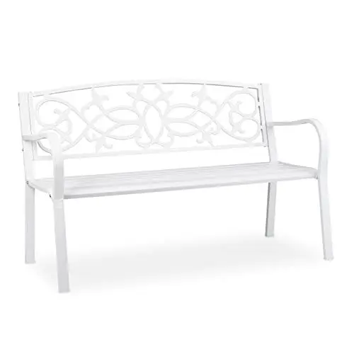 Produktbild: Relaxdays Gartenbank, nostalgisch, 2 Sitzer, wetterfest, Gusseisen & Stahl, Premium Sitzbank, HBT: 78x124,5x58 cm, weiß