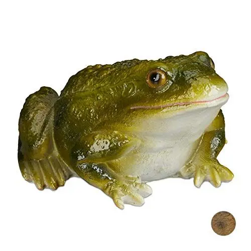 Produktbild: Relaxdays Gartenfigur Frosch, wetterfest, für Balkon, Terrasse, am Teich, Kunststein, sitzende Dekofigur Frosch, grün, 9 x 13.5 x 15 cm