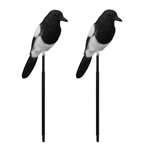 Produktbild: Relaxdays Gartenfigur Vogel, 2er Set, HBT: 47x28x9 cm, zum Stecken, Kunststoff, wetterfeste Gartendeko, schwarz/weiß