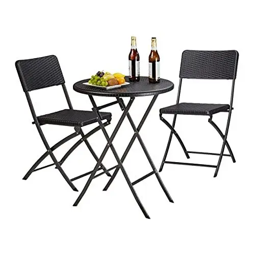 Produktbild: Relaxdays Gartenmöbel Set Bastian, klappbar, 3-teilig, Rattan-Optik, klein, HBT Tisch: 75,5 x 60 x 60 cm, schwarz