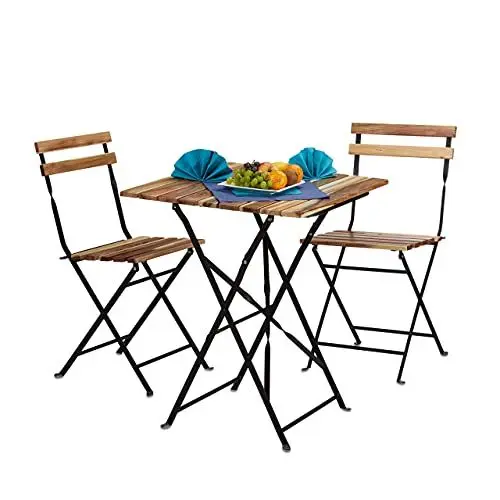 Produktbild: Relaxdays Gartenmöbel Set Natur, Holz, 3-teilig, klappbar, inkl Bistro Set, Tisch H x B x T: 76 x 60 x 60 cm, naturfarben