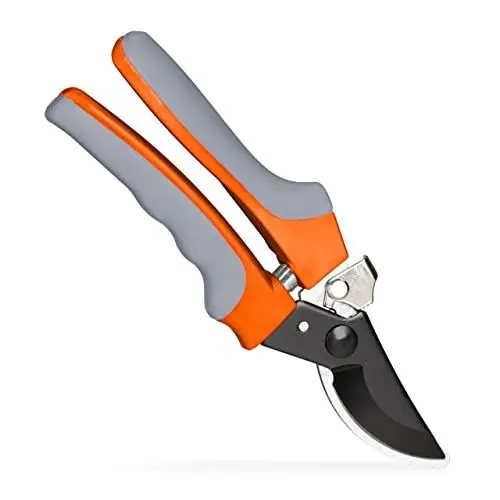 Produktbild: Relaxdays Gartenschere, Bypass, 10 mm Schnittstärke, für Frischholz, beidseitig bedienbar, Rosenschere, grau-orange