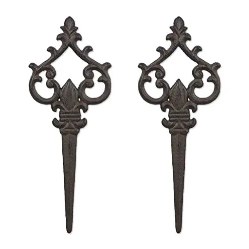 Produktbild: Relaxdays Gartenstecker 2er Set, Antik-Design, HxB 32x13 cm, Beet & Blumentopf, Gartendeko für draußen, Gusseisen, braun