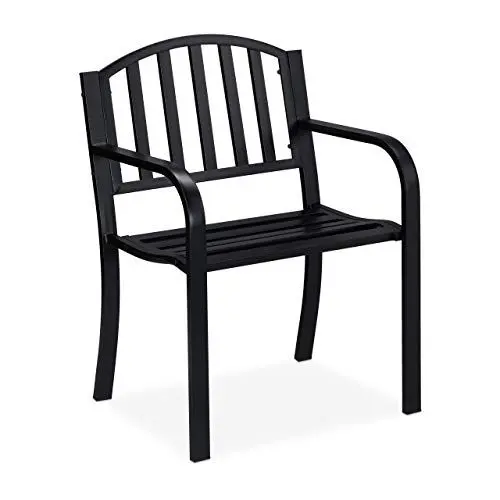 Produktbild: Relaxdays Gartenstuhl, Gartensessel mit Armlehnen, extra breit, modernes Design, Stahl, HBT: 82 x 60 x 48,5 cm, schwarz