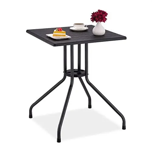 Produktbild: Relaxdays Gartentisch, HBT: 75x61x61 cm, Balkontisch Holzoptik, Kunststoff, Metall, Terrassentisch quadratisch, schwarz