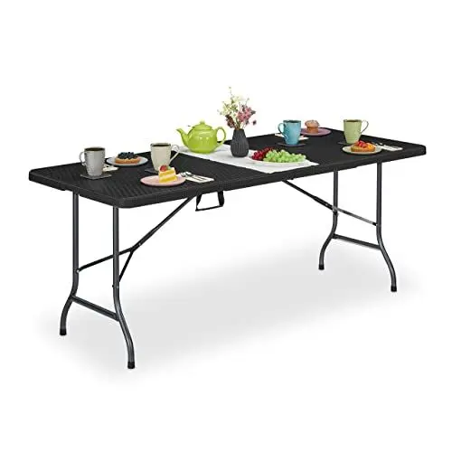 Produktbild: Relaxdays Gartentisch, Rattan-Optik, Tragegriff, 72x180x74 cm, Kunststoff, Metall, klappbarer Terrassentisch, schwarz