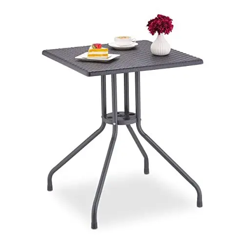 Produktbild: Relaxdays Gartentisch Rattan-Optik, quadratisch, HBT: 75x61x61cm, Balkontisch, Kunststoff & Metall, Outdoor Tisch, grau