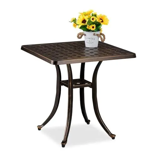 Produktbild: Relaxdays Gartentisch, antike Optik, wetterfest, Aluminiumguss, HxBxT: 53x54x54 cm, eckiger Balkontisch, schwarz/Bronze