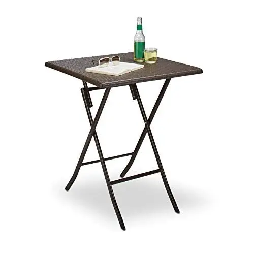 Produktbild: Relaxdays Gartentisch klappbar BASTIAN, quadratisch H x B x T: 74 x 61,5 x 61,5 cm, Metall, Kunststoff, Rattan-Optik, braun