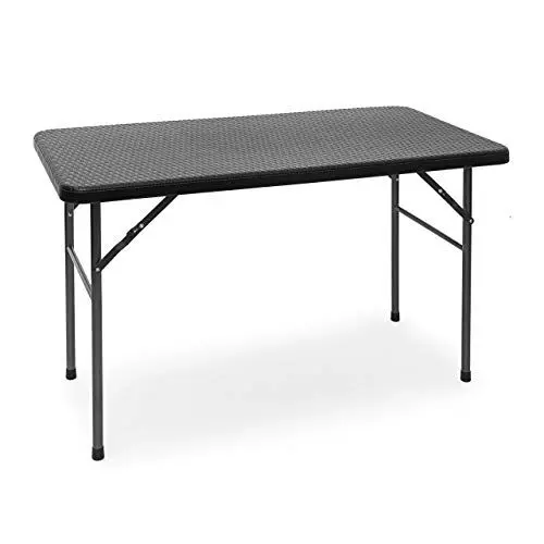 Produktbild: Relaxdays Gartentisch klappbar BASTIAN, rechteckig H x B x T: 74 x 121,5 x 61,5 cm, Metall, Kunststoff, Rattan-Optik, schwarz