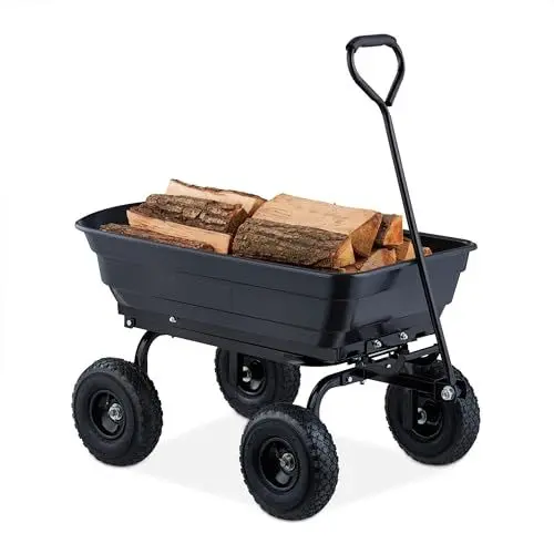Produktbild: Relaxdays Gartenwagen, mit Kippfunktion, Gartenabfälle, 4 Luftreifen 3.50-4, bis 250 kg, Handwagen zum Ziehen, schwarz