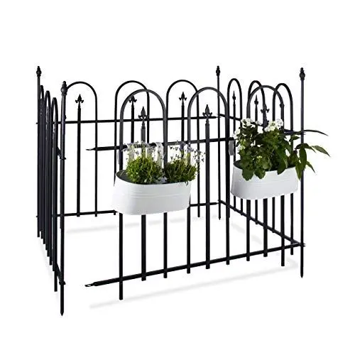 Produktbild: Relaxdays Gartenzaun Metall GOTH Komplettset 4,8 m, Metallzaun aus Eisen, 4 Zaunelemente 90 x 120 cm, anthrazit, schwarz