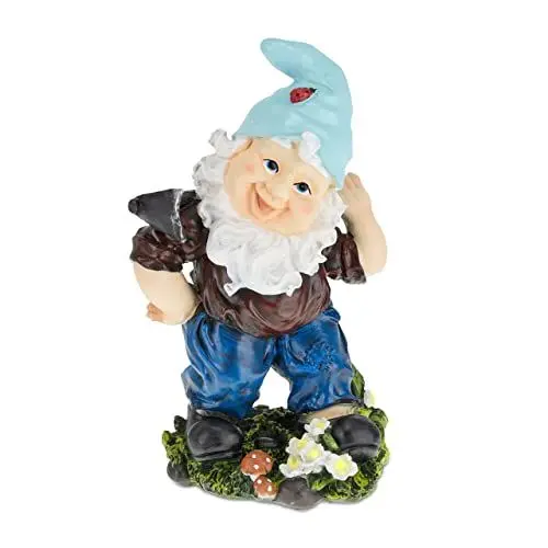 Produktbild: Relaxdays Gartenzwerg mit Hacke, wetterfest & frostsicher, HBT: 32 x 19 x 14 cm, Gartenfigur Wichtel, Kunststein, bunt