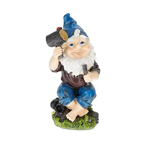 Produktbild: Relaxdays Gartenzwerg mit Hammer und Meißel, wetterfest, frostsicher, HxBxT: 23 x 11 x 10 cm, Wichtel, Kunststein, bunt