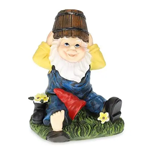 Produktbild: Relaxdays Gartenzwerg mit Wassereimer, wetterfest, frostsicher, HxBxT 20 x 14,5 x 11,5 cm, Gartenfigur, Kunststein, bunt