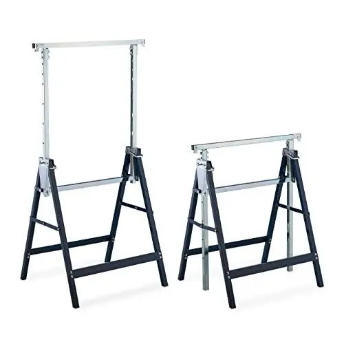 Produktbild: Relaxdays Gerüstbock, 2er Set, 7-Fach höhenverstellbar, 200 kg belastbar, klappbar, Unterstellbock, Stahl, blau-Silber