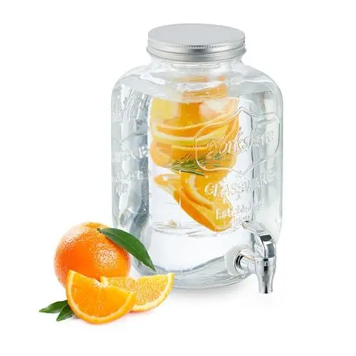 Produktbild: Relaxdays Getränkespender mit Einsatz, Zapfhahn & Deckel, 5 Liter, Glas, Wasserspender, Limonadenspender, transparent