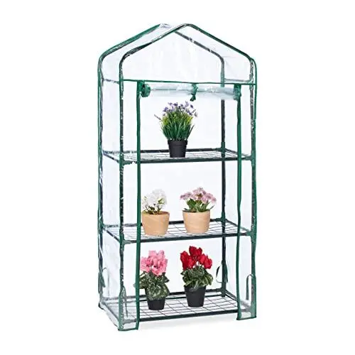 Produktbild: Relaxdays Gewächshaus Balkon, 3 Ebenen, Anzuchtregal HxBxT: 128 x 60 x 40 cm, PVC Foliengewächshaus, transparent-grün
