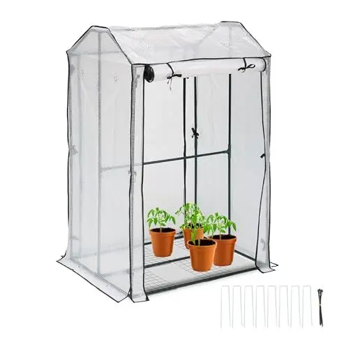 Produktbild: Relaxdays Gewächshaus Balkon, 4 Ablagen, HxBxT: 150 x 100 x 80 cm, Foliengewächshaus, PE-Folie, Stahl, transparent/grün