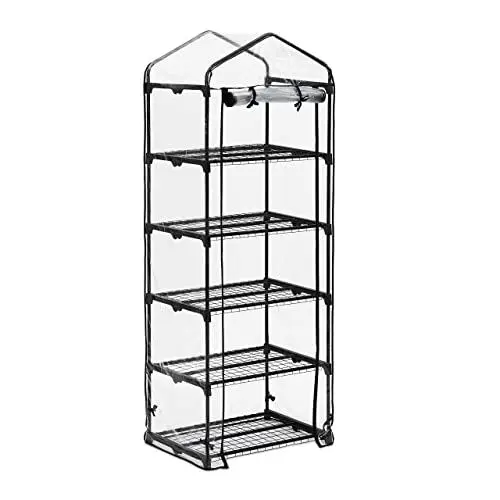 Produktbild: Relaxdays Gewächshaus Balkon, PVC-Folie, Eisen, HxBxT: 192 x 69 x 50 cm, Foliengewächshaus 5 Ebenen, schwarz/transparent