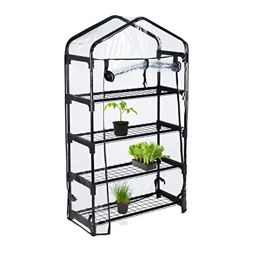 Produktbild: Relaxdays Gewächshaus Balkon, PVC-Folie, Stahl, HxBxT: 125 x 69 x 29 cm, Foliengewächshaus 4 Ebenen, schwarz/transparent