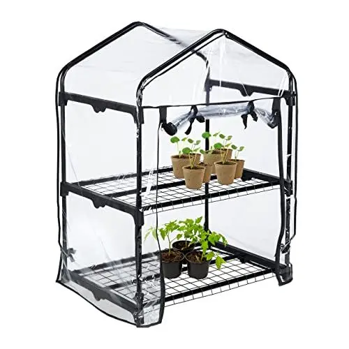 Produktbild: Relaxdays Gewächshaus Balkon, PVC-Folie, Stahl, HxBxT: 94 x 69 x 49 cm, Foliengewächshaus 2 Ebenen, schwarz/transparent
