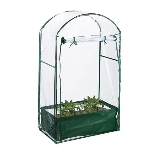 Produktbild: Relaxdays Gewächshaus Balkon, Pflanzsack, HxBxT: 153 x 89 x 49 cm, Foliengewächshaus, PVC-Folie, Stahl, transparent/grün