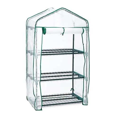 Produktbild: Relaxdays Gewächshaus Balkon, Stahl & PE-Folie, HxBxT: 127 x 69 x 49 cm, kleines Foliengewächshaus, 3 Ebenen, grün/weiß