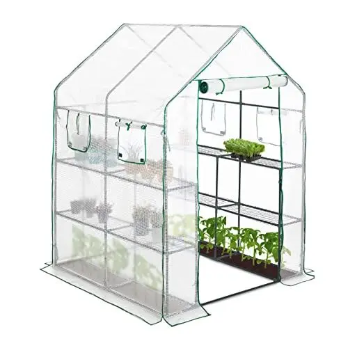 Produktbild: Relaxdays Gewächshaus, HBT 190 x 140 x 140 cm, Regale mit 8 Ablagen, Treibhausfolie, begehbares Tomatenhaus, transparent