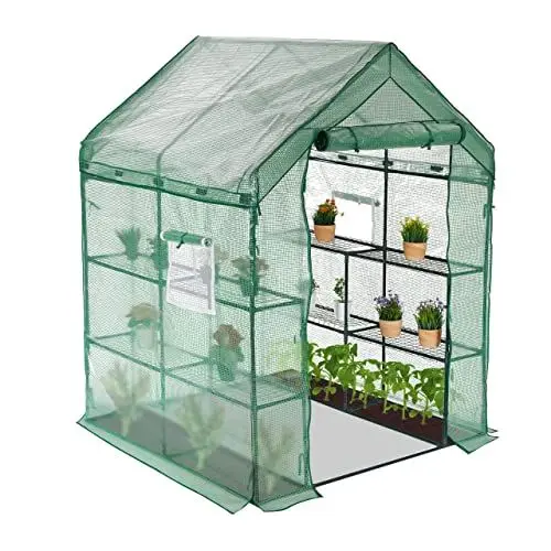 Produktbild: Relaxdays Gewächshaus, PE-Folie, Eisen, HxBxT: 195 x 145 x 145 cm, 8 Ablagen, Foliengewächshaus begehbar, Garten, grün