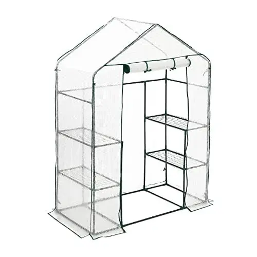 Produktbild: Relaxdays Gewächshaus, PE-Folie, HBT: 195x143x73 cm, 4 Ablagen, Foliengewächshaus begehbar, Garten, grün/transparent