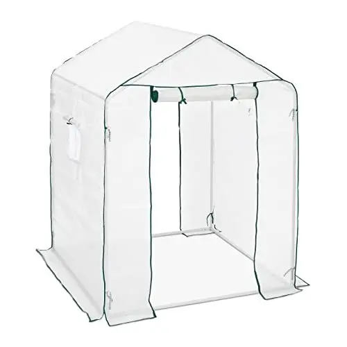 Produktbild: Relaxdays Gewächshaus, begehbar, HBT: 195 x 150 x 150 cm, 2 Eingänge, Fenster m. Netz, Foliengewächshaus, PE-Folie, weiß