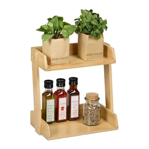 Produktbild: Relaxdays Gewürzregal, 2 Ebenen, Gewürzablage, Bambus, HBT: 27 x 27,5 x 16 cm, Küchenregal, Gewürzhalter stehend, natur