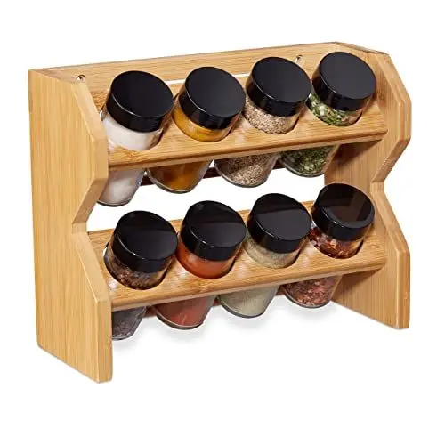 Produktbild: Relaxdays Gewürzregal, 8 Gewürzgläser, mit Streuaufsatz & Schraubverschluss, Stellen & Hängen, Würzregal, natur, Schwarz