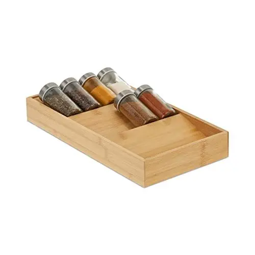 Produktbild: Relaxdays, Natur Gewürzregal Schublade, Bambus, HxBxT: 5 x 20 x 38 cm, 3 Stufen, Schubladeneinsatz Gewürze, Gewürzhalter