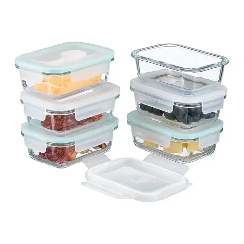 Produktbild: Relaxdays Glasbehälter mit Deckel, 6er Set, 370 ml, Frischhaltedosen, Kunststoffdeckel, luftdicht, Glasdose, transparent