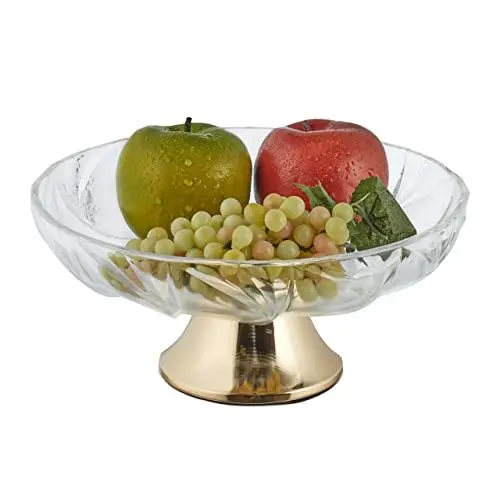 Produktbild: Relaxdays Glasschale mit Fuß, Kristall-Optik, Dekoschale, H x Ø: 11 x 25 cm, Obst & Snacks servieren, transparent/gold