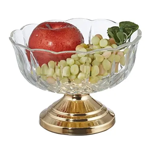 Produktbild: Relaxdays Glasschale mit Fuß, Kristall-Optik, Dekoschale, H x Ø: 12,5 x 18 cm, Obst & Snacks servieren, transparent/gold