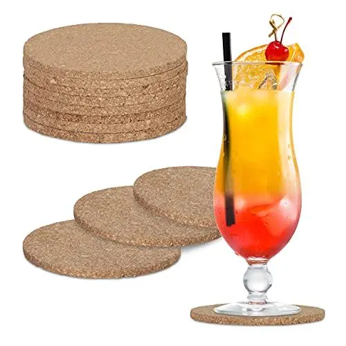 Produktbild: Relaxdays Glasuntersetzer Kork, 12er Set, rutschfest, Korkuntersetzer, runde Untersetzer, Bierdeckel, 10 cm Ø, natur