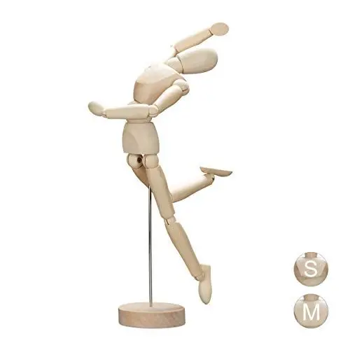 Produktbild: Relaxdays Gliederpuppe aus Holz, zeichnen, basteln, bewegliche Modellpuppe, Künstler, mit Ständer, 32,5 cm hoch, natur, Braun