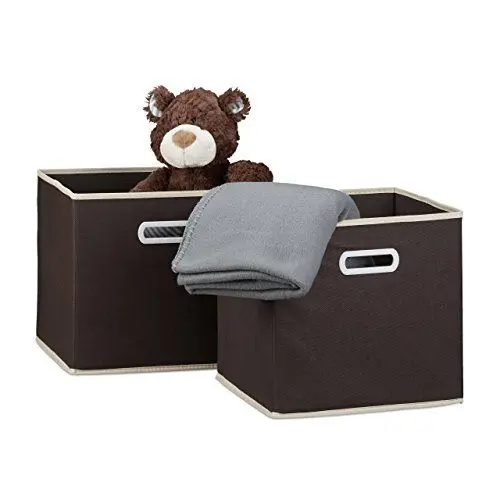 Produktbild: Relaxdays, Griff, quadratisch, 30 x 30 cm, Stoff Aufbewahrungsbox ohne Deckel, Regalbox, braun Faltbox 2er Set, wolle, 30 x 30 x 30 cm, 2