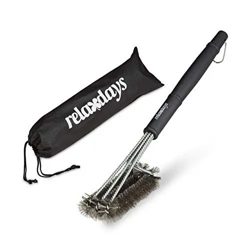 Produktbild: Relaxdays Grillbürste Edelstahl, Drahtbürste Grill, Grill Reinigungsbürste, Grillreiniger Bürste, 45 cm lang, schwarz