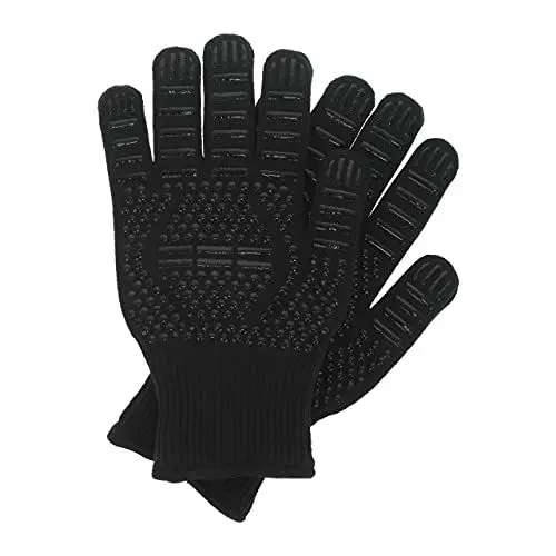 Produktbild: Relaxdays Grillhandschuhe, 1 Paar, hitzebeständig bis 350 °C, Hitzeschutzhandschuhe mit Silikon-Beschichtung, schwarz