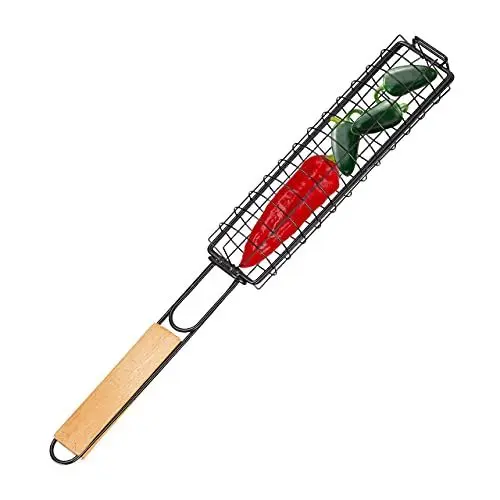 Produktbild: Relaxdays Grillkorb, Maiskolben, Kebab Spieße, verschließbar, antihaftbeschichtet, Grillgemüseschale LxD 52x7cm, schwarz