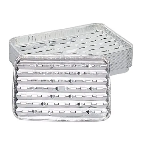 Produktbild: Relaxdays Grillschale Alu, 25er Set, BxT: 34 x 22 cm, Aluminiumschale mit Löchern, bis 260°C, Grill & Backofen, Silber