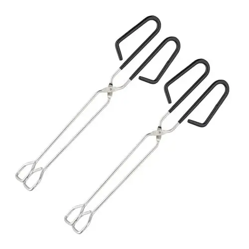 Produktbild: Relaxdays Grillzange 2er Set, Edelstahl, Rutschfester Griff, Scherenzange für Grill & Küche, 33 cm lang, Silber/schwarz