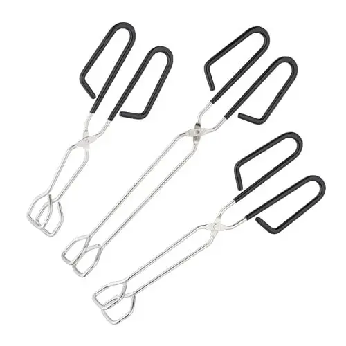 Produktbild: Relaxdays Grillzange 3er Set, Edelstahl, Rutschfester Griff, Scherenzange Grill & Küche, 24, 29 & 33 cm, Silber/schwarz